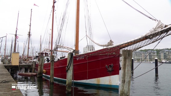 Ein historisches Segelschiff liegt im Hafen Flensburgs. © Screenshot 